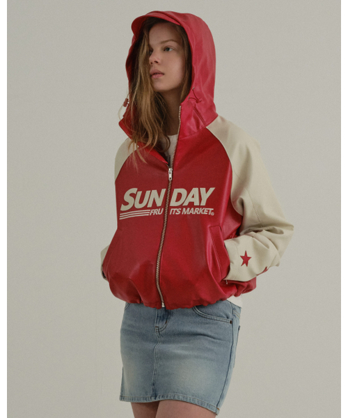 SUNDAY FRUIT MARKET(サンデーフルーツマーケット)の「W) STAR FAUX LEATHER JACKET RED(ライダースジャケット・レディース・その他・SMALL/MEDIUM)」の10枚目の写真