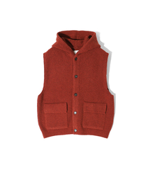 Acorn Boucle Hood Knit Cardigan Vest Melange Brick