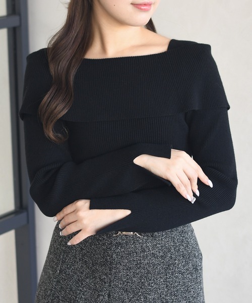 MISCH MASCH(ミッシュマッシュ)の「WEB限定 オフショルリブニット(ニット/セーター・レディース・ホワイト/グレー/ブラック・フリ-)」の2枚目の写真