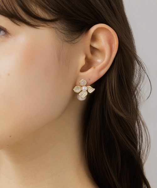 セール】【LA MUE】パール×フラワー ドロップピアス（ピアス（両耳用
