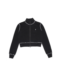 STITCH HIGHNECK CROP ZIP UP BLACK