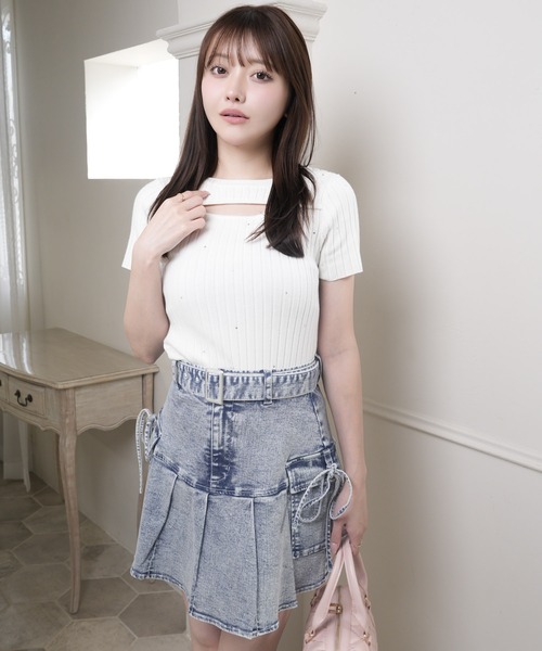 LIPSERVICE（リップサービス）の「Jewelデニムプリーツスカート（デニムスカート・レディース・ブルー系その他2/グレー・S/M）」の3枚目の写真