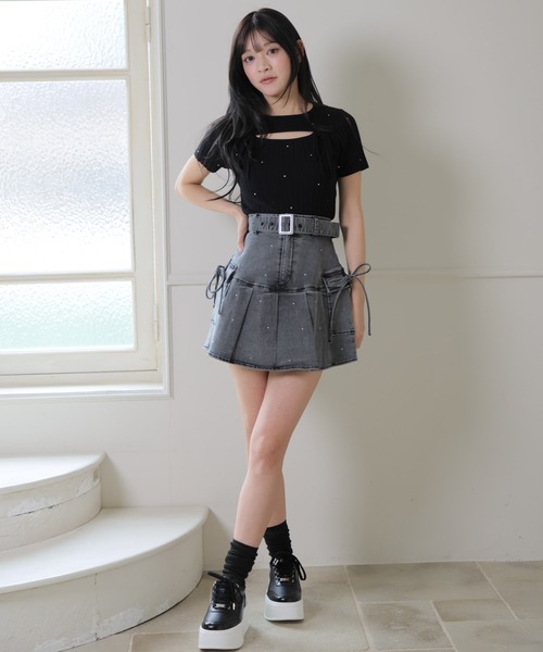 LIPSERVICE（リップサービス）の「Jewelデニムプリーツスカート（デニムスカート・レディース・ブルー系その他2/グレー・S/M）」の11枚目の写真