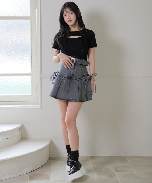 LIPSERVICE（リップサービス）の「Jewelデニムプリーツスカート（デニムスカート・レディース・ブルー系その他2/グレー・S/M）」の12枚目の写真