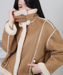 ファーコート ショート丈 フェイクファー」に該当するブラウン/茶色系