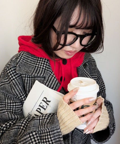 styiro（スタイロ）の「バラクラバ ニットフーディー ボタン リボン（ネックウォーマー/スヌード・レディース・レッド系2/レッド系1/ブラウン系1/ホワイト系1/グリーン系1/ブラック系2/ベージュ系2/ブラック系1・FREE）」の20枚目の写真