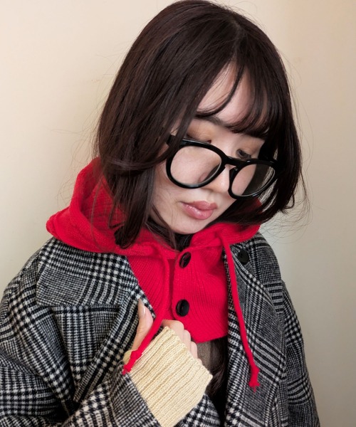 styiro（スタイロ）の「バラクラバ ニットフーディー ボタン リボン（ネックウォーマー/スヌード・レディース・レッド系2/レッド系1/ブラウン系1/ホワイト系1/グリーン系1/ブラック系2/ベージュ系2/ブラック系1・FREE）」の21枚目の写真