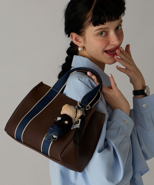 BONLECILL Marche(ボンルシールマルシェ)の「【BONLECILL Marche】ラインテープトートバッグ/ハンドバッグ(トートバッグ・レディース・ブラウン/ブラック/ネイビー・FREE)」の1枚目の写真