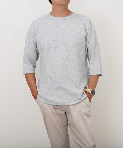 JEMORGAN(ジェーイーモーガン)の「JEMORGAN 裾ラウンドラグランクルーネック7分袖Tシャツ(Tシャツ/カットソー・メンズ・カーキ/ブラック/杢グレー/ホワイト/ネイビー・XL/M/L)」の6枚目の写真