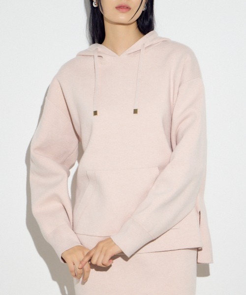 AZUL by moussy(アズールバイマウジー)の「スウェッターニットパーカー(ニット/セーター・レディース・杢グレー/ライトピンク/ネイビー・FREE)」の3枚目の写真
