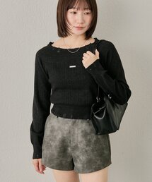 ニット/セーター（ブラック/黒色系・オフショルダー）ファッション通販