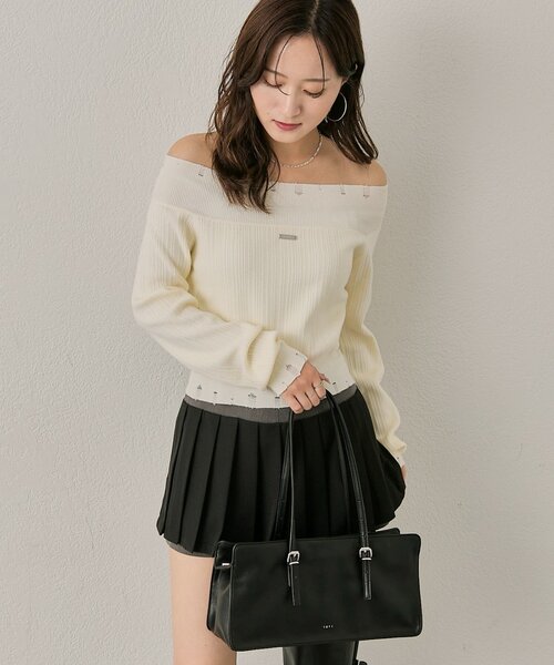 mline（エムライン）の「[mline]プレート オフショルニット（ニット/セーター・レディース・ブラック/アイボリー/グレー・FREE）」の6枚目の写真