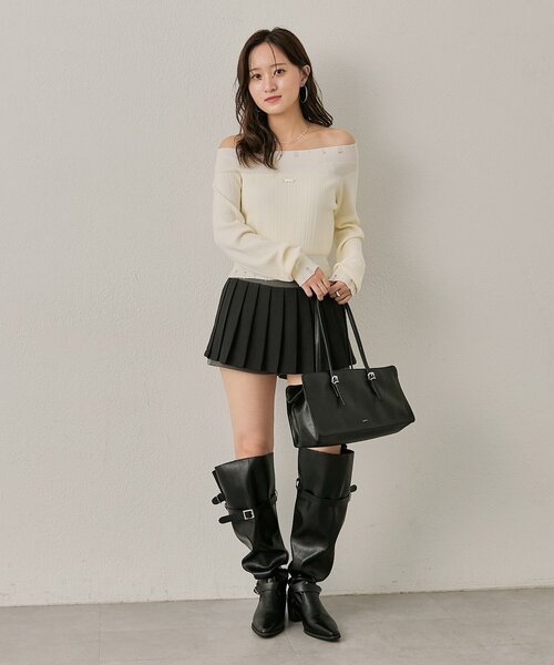 mline（エムライン）の「[mline]プレート オフショルニット（ニット/セーター・レディース・ブラック/アイボリー/グレー・FREE）」の7枚目の写真