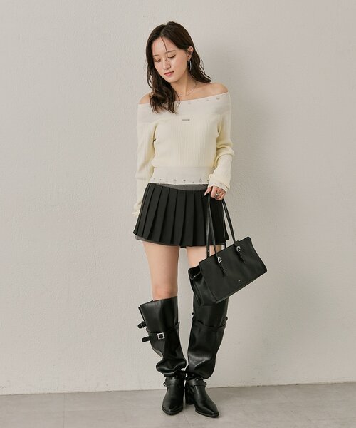 mline（エムライン）の「[mline]プレート オフショルニット（ニット/セーター・レディース・ブラック/アイボリー/グレー・FREE）」の8枚目の写真