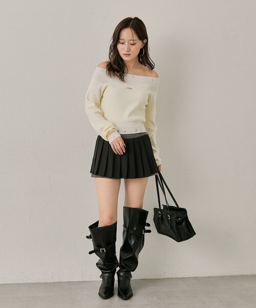 mline（エムライン）の「[mline]プレート オフショルニット（ニット/セーター・レディース・ブラック/アイボリー/グレー・FREE）」の9枚目の写真