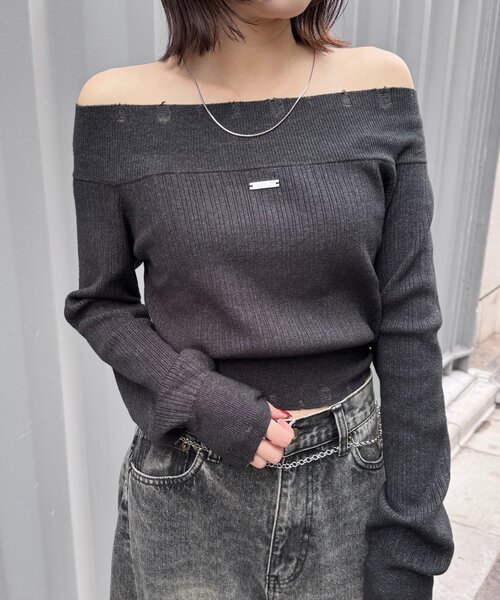 mline（エムライン）の「[mline]プレート オフショルニット（ニット/セーター・レディース・ブラック/アイボリー/グレー・FREE）」の11枚目の写真