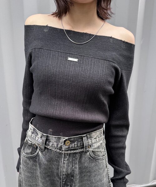 mline（エムライン）の「[mline]プレート オフショルニット（ニット/セーター・レディース・ブラック/アイボリー/グレー・FREE）」の12枚目の写真
