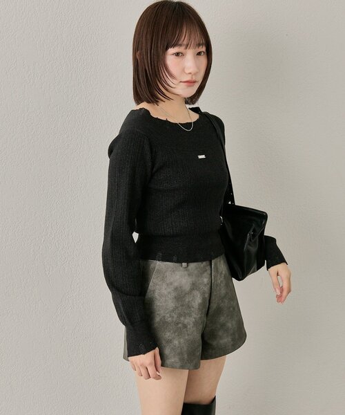 mline（エムライン）の「[mline]プレート オフショルニット（ニット/セーター・レディース・ブラック/アイボリー/グレー・FREE）」の13枚目の写真