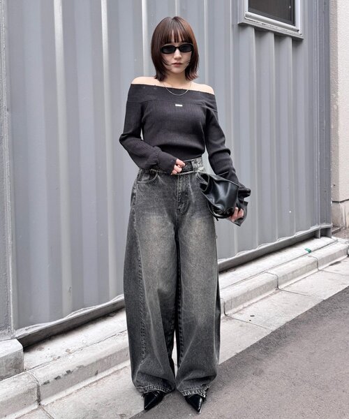 mline（エムライン）の「[mline]プレート オフショルニット（ニット/セーター・レディース・ブラック/アイボリー/グレー・FREE）」の18枚目の写真
