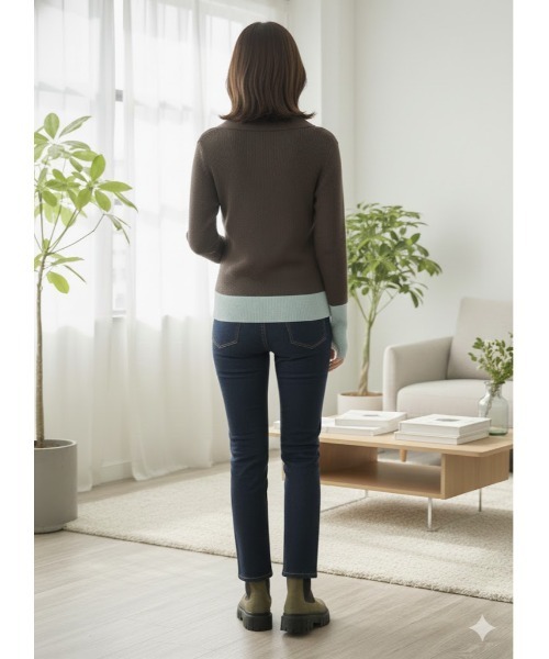 Day and Grade(デイアンドグレイド)の「抜け感と洗練を両立!選べる6色 バイカラーポロニットプルオーバー(ニット/セーター・レディース・ブラウン/グレー/ネイビー/ミント/ブラック/アイボリー・FREE)」の14枚目の写真