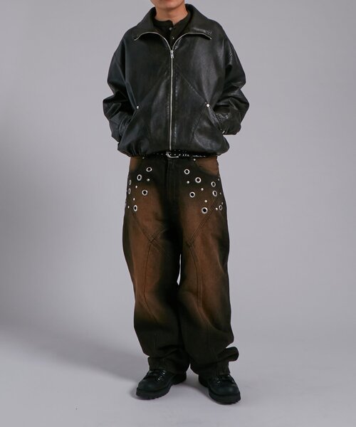 WHO'S WHO gallery(フーズフーギャラリー)の「ヴィンテージライクレザースタンドカラーブルゾン(ブルゾン・レディース・ブラウン/ブラック・FREE)」の5枚目の写真