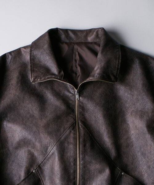 WHO'S WHO gallery(フーズフーギャラリー)の「ヴィンテージライクレザースタンドカラーブルゾン(ブルゾン・レディース・ブラウン/ブラック・FREE)」の15枚目の写真