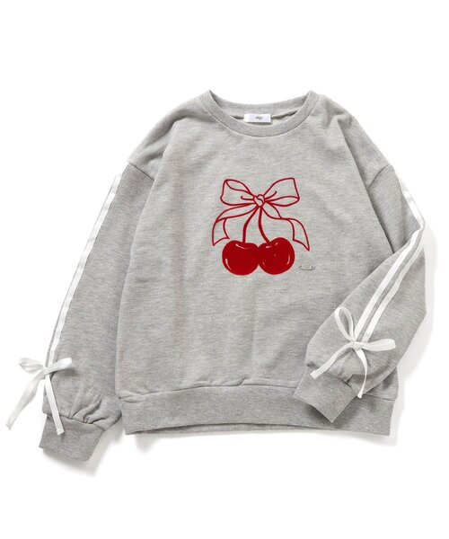 algy（アルジー）の「ラインりぼんチェリートレーナー（スウェット・キッズ・アイボリー/サックスブルー/グレー・160/150/140/130）」の3枚目の写真