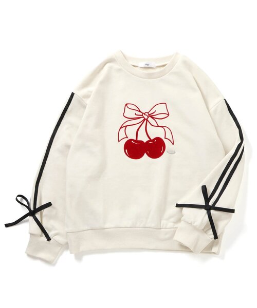 algy（アルジー）の「ラインりぼんチェリートレーナー（スウェット・キッズ・アイボリー/サックスブルー/グレー・160/150/140/130）」の2枚目の写真