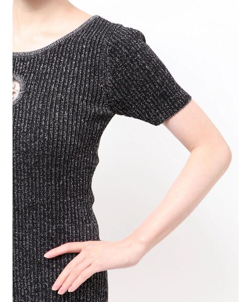 GYDA(ジェイダ)の「GG bijou MOLDハーフスリーブラメニットワンピース(ワンピース・レディース・ブラック/オフホワイト/ピンク・FREE)」の8枚目の写真