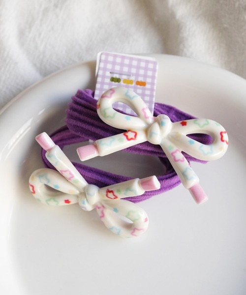 hymy（ヒュミュ）の「【 hymy-ヒュミュ- 】 ポップ リボン ヘアゴム 2個セット #（ヘアゴム・キッズ・パープル/イエロー/グリーン/ピンク/ブルー・FREE）」の4枚目の写真