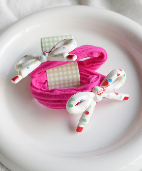 hymy（ヒュミュ）の「【 hymy-ヒュミュ- 】 ポップ リボン ヘアゴム 2個セット #（ヘアゴム・キッズ・パープル/イエロー/グリーン/ピンク/ブルー・FREE）」の5枚目の写真