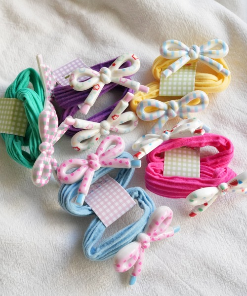 hymy（ヒュミュ）の「【 hymy-ヒュミュ- 】 ポップ リボン ヘアゴム 2個セット #（ヘアゴム・キッズ・パープル/イエロー/グリーン/ピンク/ブルー・FREE）」の6枚目の写真