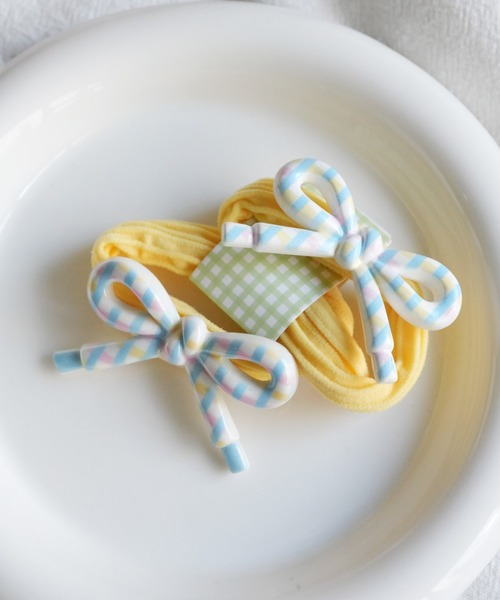 hymy（ヒュミュ）の「【 hymy-ヒュミュ- 】 ポップ リボン ヘアゴム 2個セット #（ヘアゴム・キッズ・パープル/イエロー/グリーン/ピンク/ブルー・FREE）」の7枚目の写真