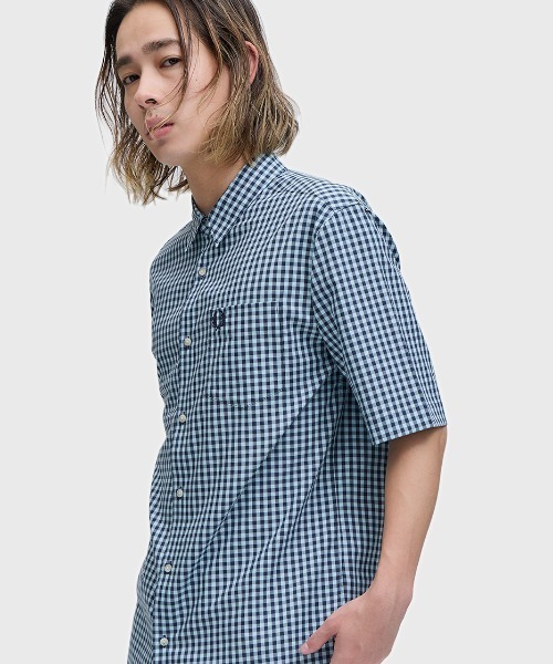 FRED PERRY（フレッドペリー）の「先行予約受付中／Gingham Short Sleeve Shirt／ギンガムチェック半袖シャツ（シャツ/ブラウス・メンズ・セージグリーン/ライトブルー・S/M/L）」の2枚目の写真