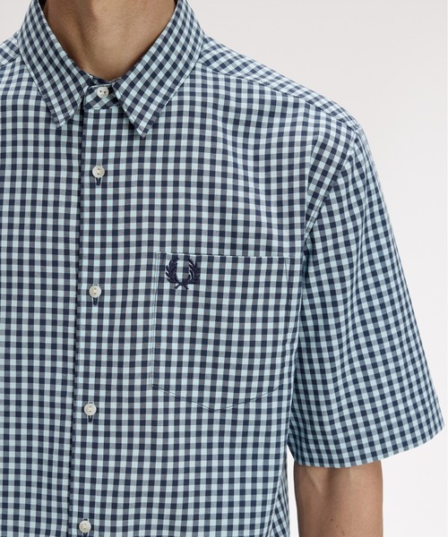 FRED PERRY（フレッドペリー）の「先行予約受付中／Gingham Short Sleeve Shirt／ギンガムチェック半袖シャツ（シャツ/ブラウス・メンズ・セージグリーン/ライトブルー・S/M/L）」の10枚目の写真