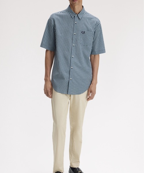 FRED PERRY（フレッドペリー）の「先行予約受付中／Gingham Short Sleeve Shirt／ギンガムチェック半袖シャツ（シャツ/ブラウス・メンズ・セージグリーン/ライトブルー・S/M/L）」の7枚目の写真