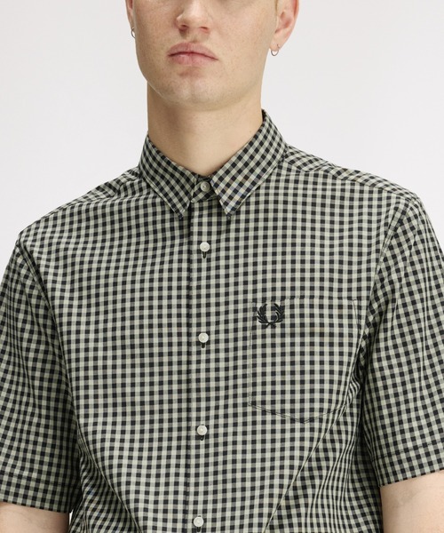 FRED PERRY（フレッドペリー）の「先行予約受付中／Gingham Short Sleeve Shirt／ギンガムチェック半袖シャツ（シャツ/ブラウス・メンズ・セージグリーン/ライトブルー・S/M/L）」の19枚目の写真