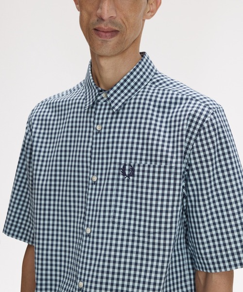 FRED PERRY（フレッドペリー）の「先行予約受付中／Gingham Short Sleeve Shirt／ギンガムチェック半袖シャツ（シャツ/ブラウス・メンズ・セージグリーン/ライトブルー・S/M/L）」の8枚目の写真