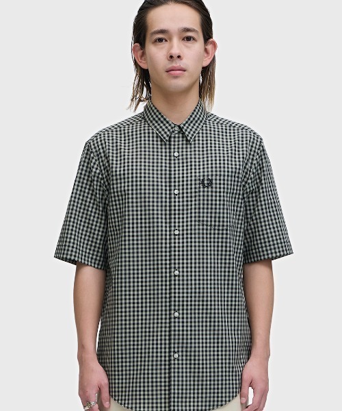 FRED PERRY（フレッドペリー）の「先行予約受付中／Gingham Short Sleeve Shirt／ギンガムチェック半袖シャツ（シャツ/ブラウス・メンズ・セージグリーン/ライトブルー・S/M/L）」の15枚目の写真