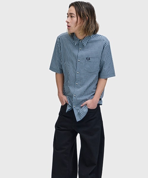 FRED PERRY（フレッドペリー）の「先行予約受付中／Gingham Short Sleeve Shirt／ギンガムチェック半袖シャツ（シャツ/ブラウス・メンズ・セージグリーン/ライトブルー・S/M/L）」の3枚目の写真