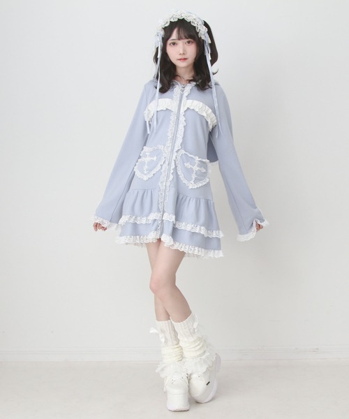 DearMyLove(ディアマイラブ)の「姫系うさ耳レースフリルハートポケットパーカーワンピース(ワンピース・レディース・ブラック×ホワイト/ブルーグレー・LL~3L/M-L)」の10枚目の写真