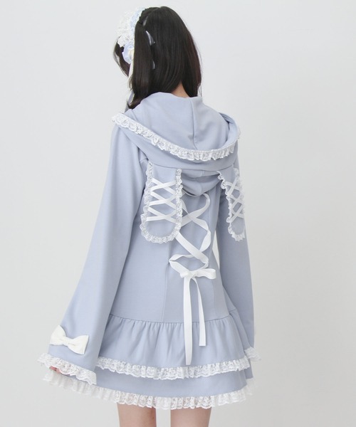 DearMyLove(ディアマイラブ)の「姫系うさ耳レースフリルハートポケットパーカーワンピース(ワンピース・レディース・ブラック×ホワイト/ブルーグレー・LL~3L/M-L)」の12枚目の写真