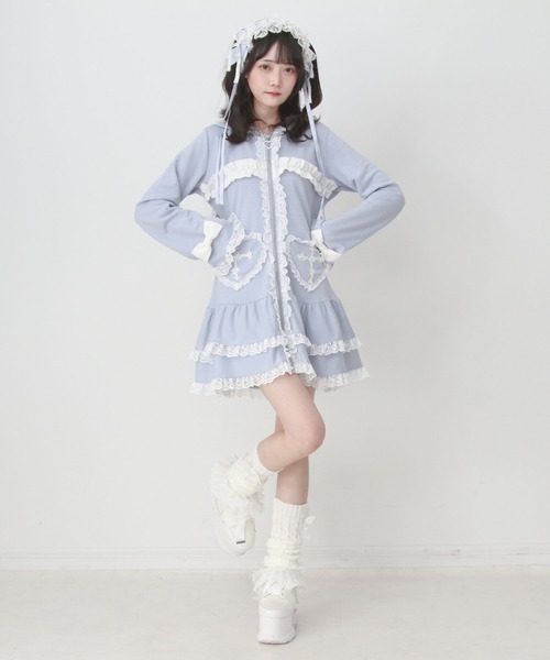 DearMyLove(ディアマイラブ)の「姫系うさ耳レースフリルハートポケットパーカーワンピース(ワンピース・レディース・ブラック×ホワイト/ブルーグレー・LL~3L/M-L)」の13枚目の写真
