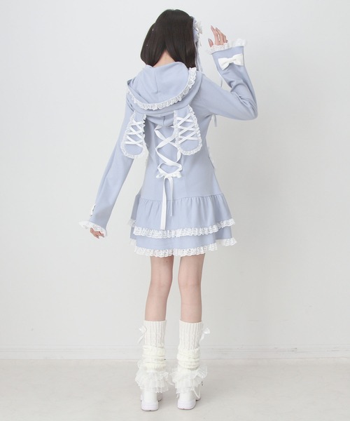 DearMyLove(ディアマイラブ)の「姫系うさ耳レースフリルハートポケットパーカーワンピース(ワンピース・レディース・ブラック×ホワイト/ブルーグレー・LL~3L/M-L)」の14枚目の写真