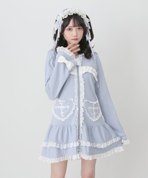 DearMyLove(ディアマイラブ)の「姫系うさ耳レースフリルハートポケットパーカーワンピース(ワンピース・レディース・ブラック×ホワイト/ブルーグレー・LL~3L/M-L)」の15枚目の写真