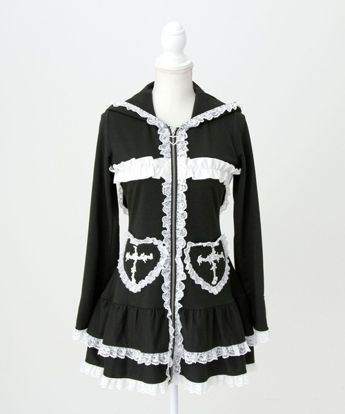 DearMyLove(ディアマイラブ)の「姫系うさ耳レースフリルハートポケットパーカーワンピース(ワンピース・レディース・ブラック×ホワイト/ブルーグレー・LL~3L/M-L)」の17枚目の写真