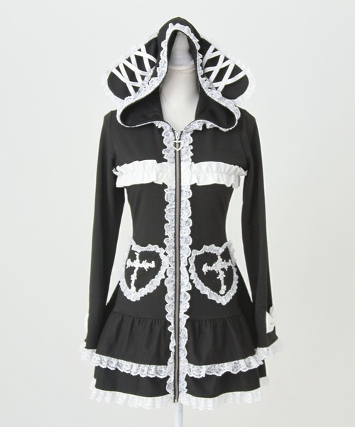 DearMyLove(ディアマイラブ)の「姫系うさ耳レースフリルハートポケットパーカーワンピース(ワンピース・レディース・ブラック×ホワイト/ブルーグレー・LL~3L/M-L)」の20枚目の写真