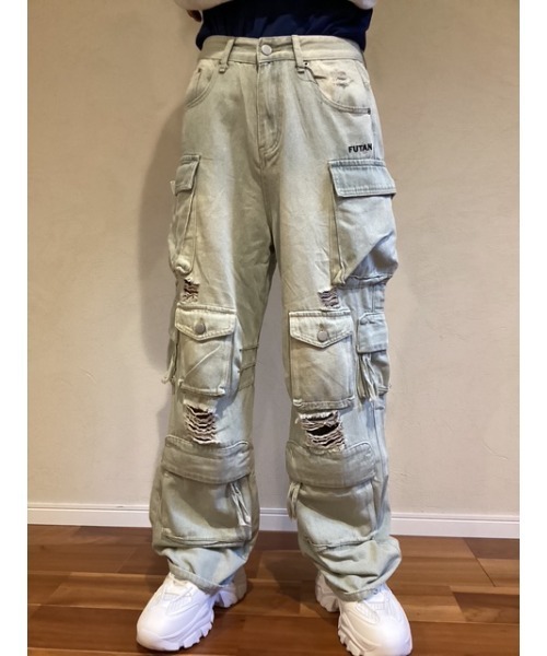 Bling Leads(ブリングリーズ)の「【Blss】【Bling Leads】ユーズドダメージ加工デニムカーゴパンツ(デニムパンツ・レディース・ブルー・MEDIUM)」の4枚目の写真