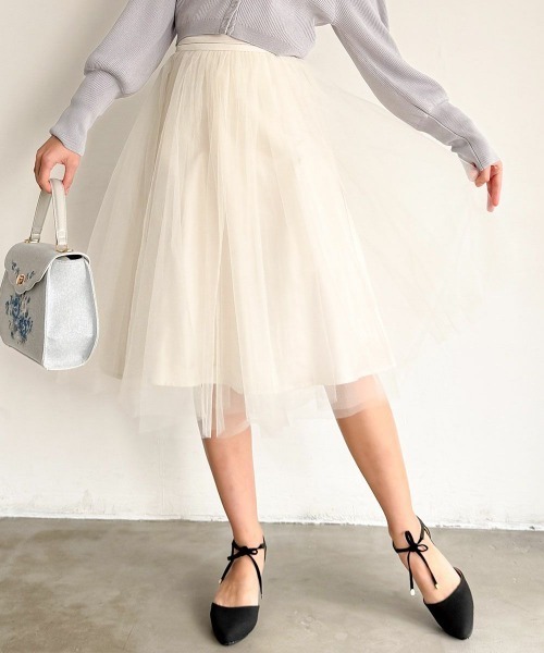 an another angelus（アンアナザーアンジェラス）の「バレリーナボリュームチュールスカート（スカート・レディース・ピンクベージュ/アイボリー・FREE）」の2枚目の写真