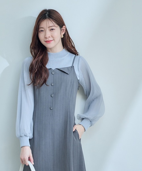 12Twelve Agenda（トゥエルブ　アジェンダ）の「フラップ衿キャミワンピース（ワンピース・レディース・グレー/ネイビー・M）」の5枚目の写真
